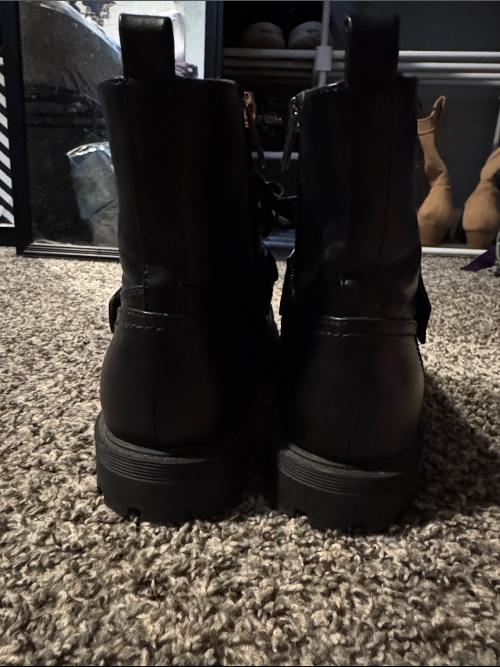 Calvin Klein Black Lace-Up Combat Moto Boots with Buckle - Picture 6 of 7
